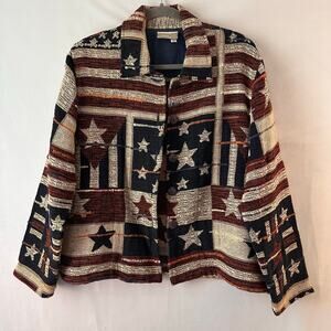 Vintage Coldwater Creek Tapestry Americana Flag Western Rodeo Jacket Stars Med